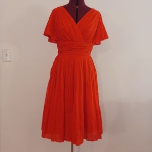 Vintage 50s Miss Elliette Portrait Neck Flutter Sleeve Flare Cocktail Red Dress